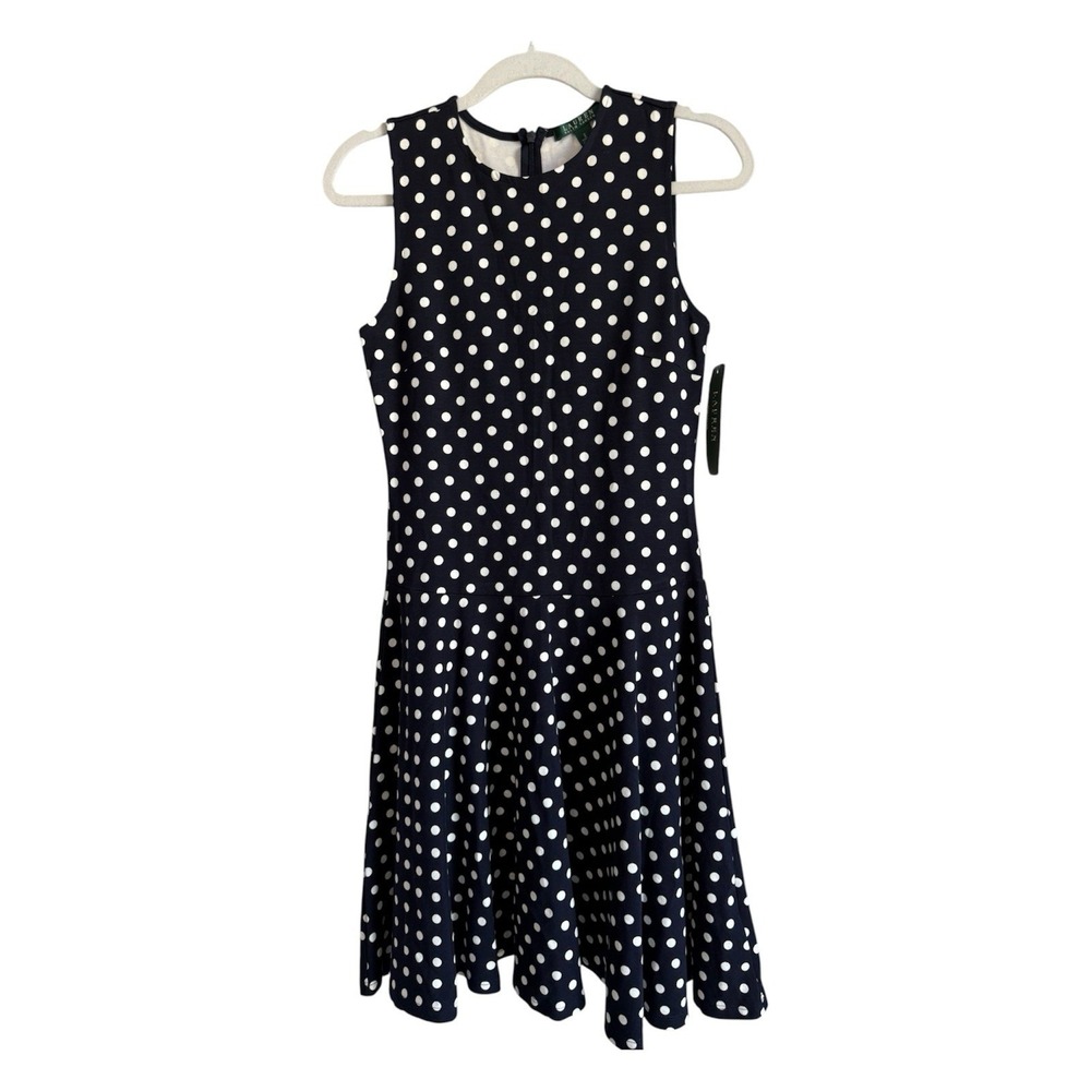 Lauren Ralph Lauren Classic Polka Dot Sleeveless Shift‎ Dress Preppy Size S NEW